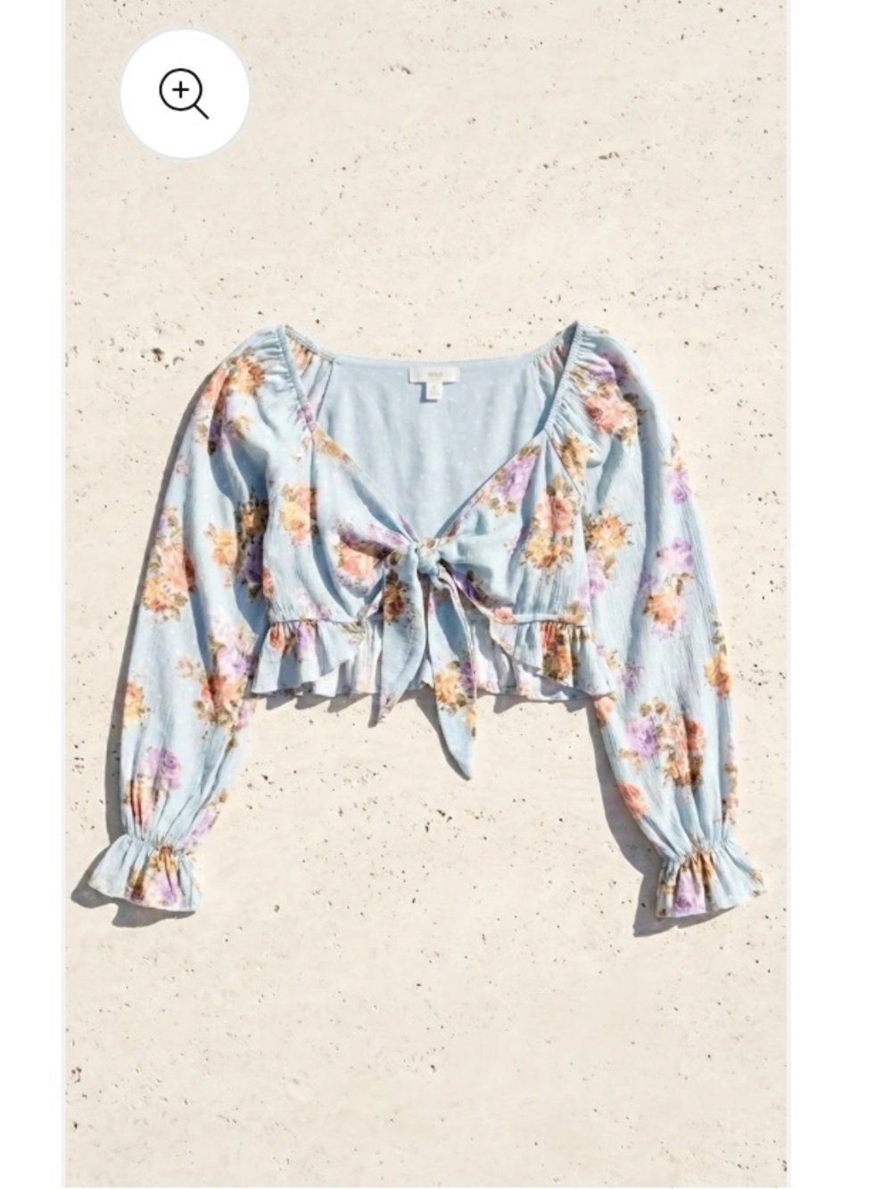 Blue Tie Front Floral Blouse NWOT